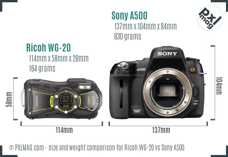 Ricoh WG-20 vs Sony A500 size comparison