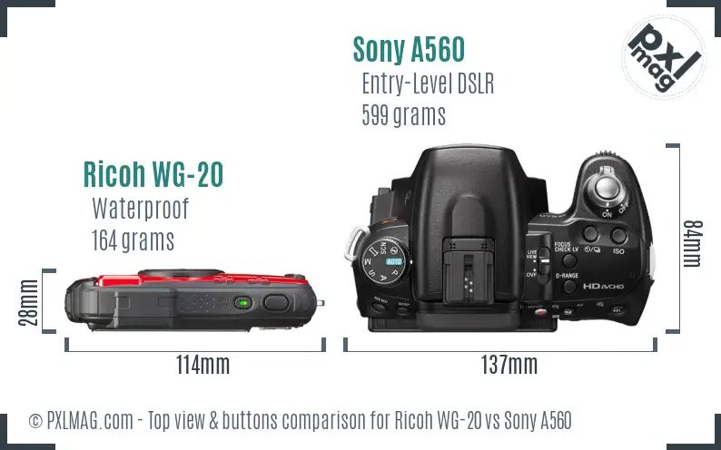 Ricoh WG-20 vs Sony A560 top view buttons comparison