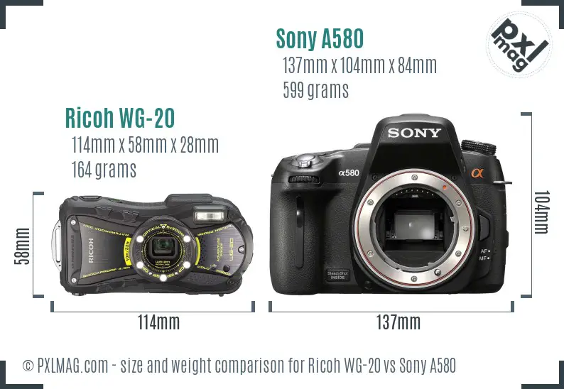 Ricoh WG-20 vs Sony A580 size comparison