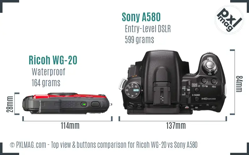 Ricoh WG-20 vs Sony A580 top view buttons comparison