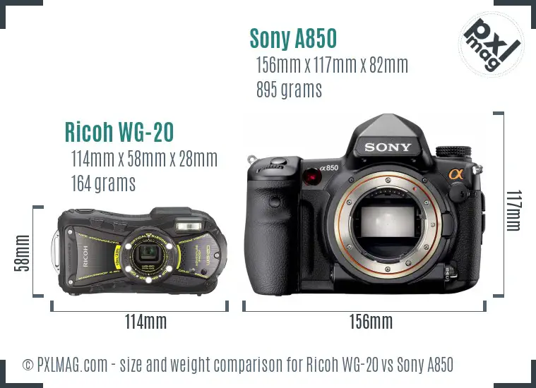 Ricoh WG-20 vs Sony A850 size comparison