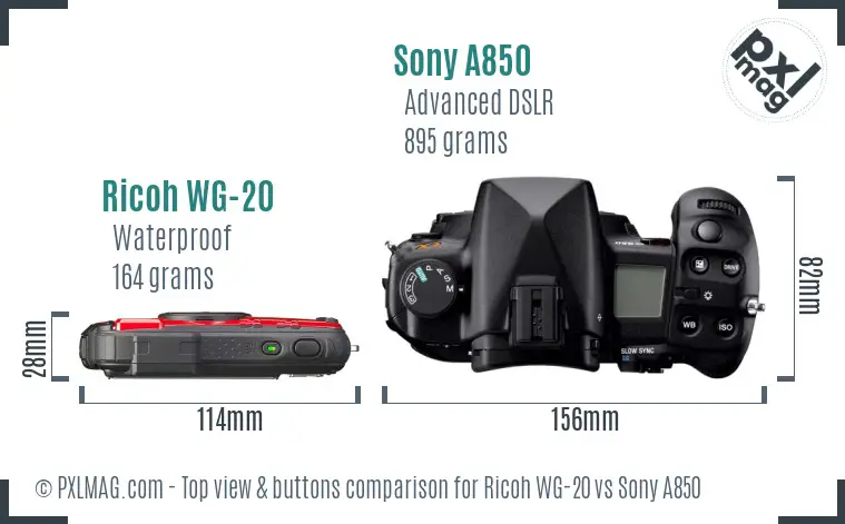 Ricoh WG-20 vs Sony A850 top view buttons comparison