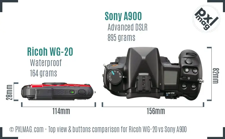 Ricoh WG-20 vs Sony A900 top view buttons comparison