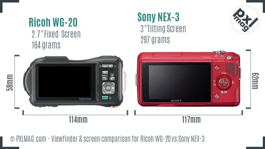 Ricoh WG-20 vs Sony NEX-3 Screen and Viewfinder comparison