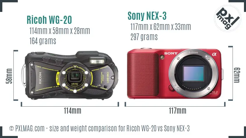 Ricoh WG-20 vs Sony NEX-3 size comparison