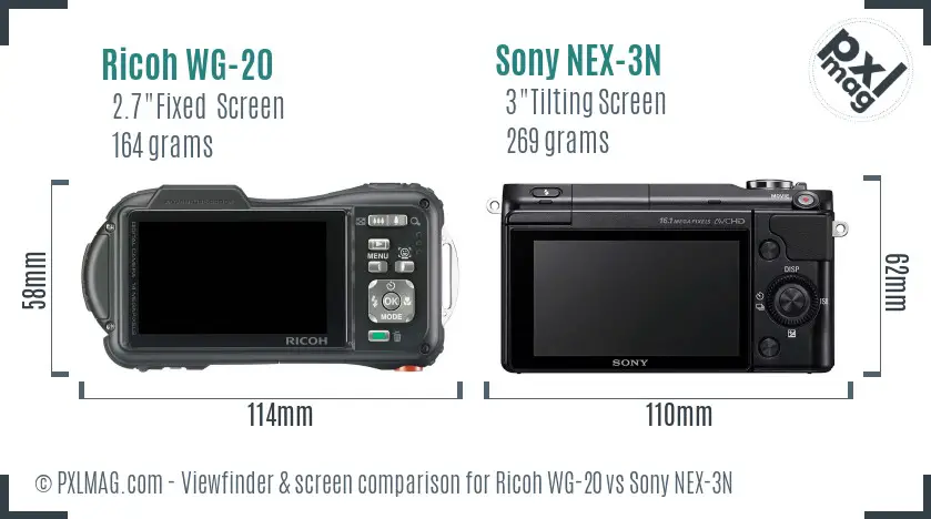 Ricoh WG-20 vs Sony NEX-3N Screen and Viewfinder comparison