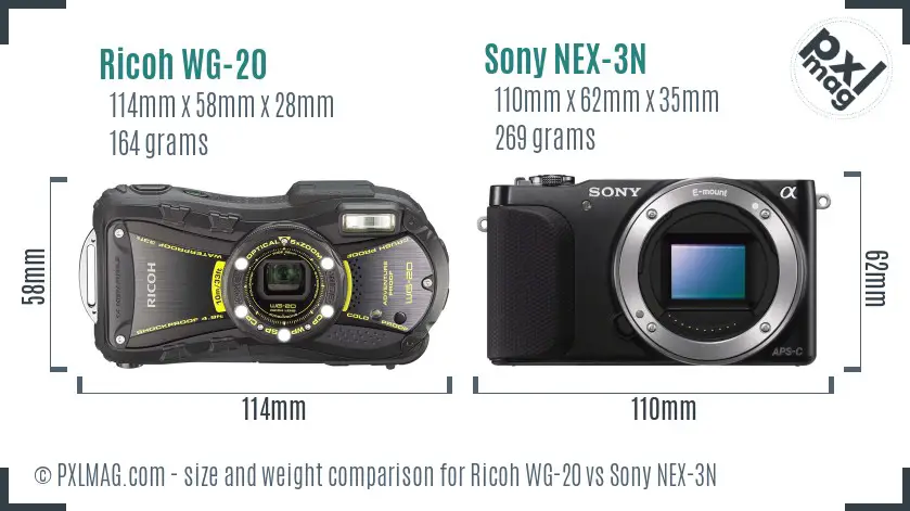 Ricoh WG-20 vs Sony NEX-3N size comparison