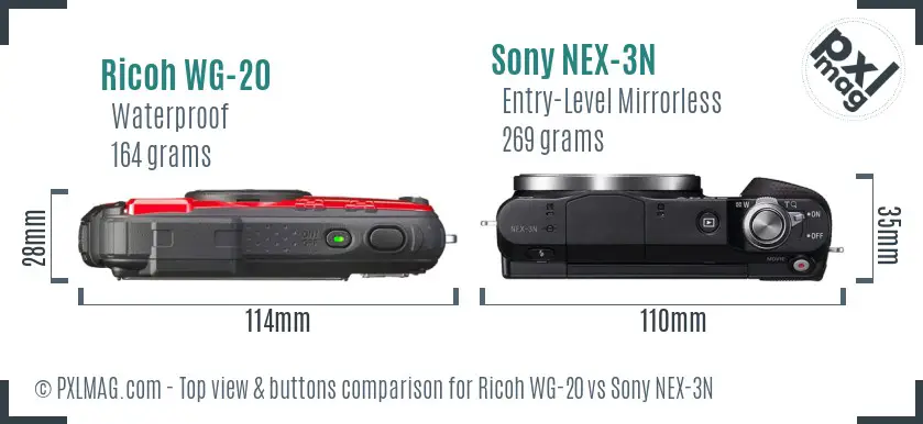 Ricoh WG-20 vs Sony NEX-3N top view buttons comparison