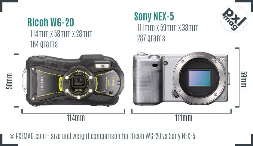 Ricoh WG-20 vs Sony NEX-5 size comparison Ricoh WG-20 vs Sony NEX-5 size comparison