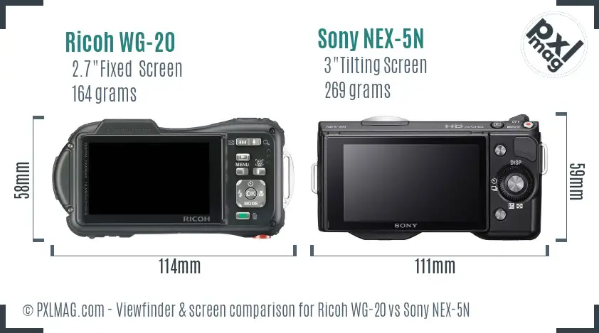 Ricoh WG-20 vs Sony NEX-5N Screen and Viewfinder comparison Ricoh WG-20 vs Sony NEX-5N Screen and Viewfinder comparison