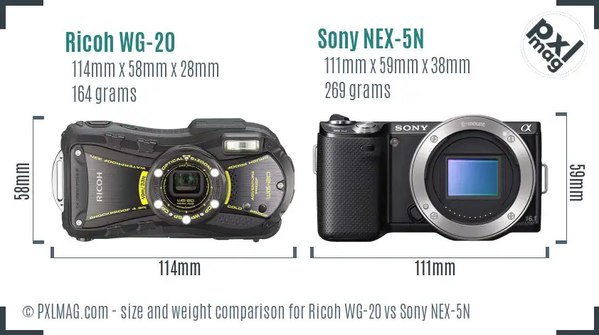 Ricoh WG-20 vs Sony NEX-5N size comparison Ricoh WG-20 vs Sony NEX-5N size comparison