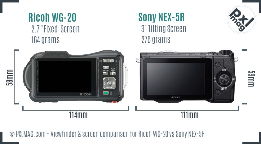 Ricoh WG-20 vs Sony NEX-5R Screen and Viewfinder comparison