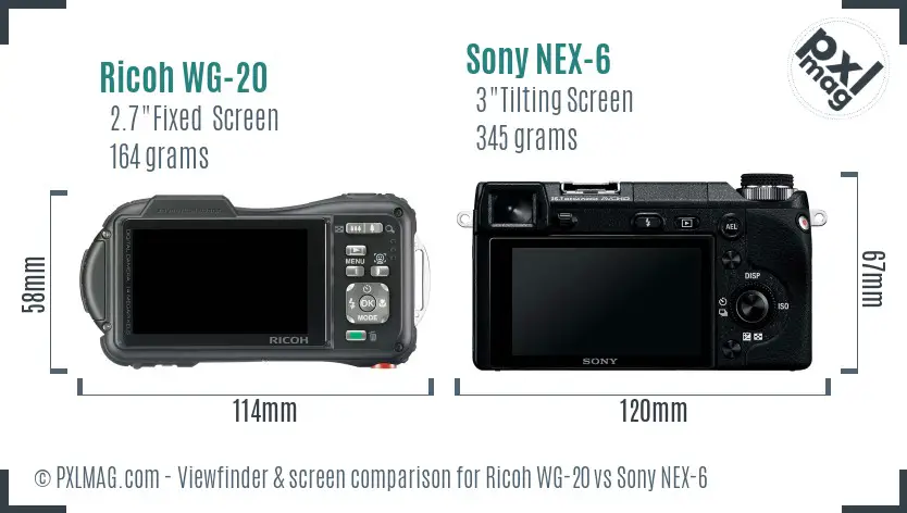 Ricoh WG-20 vs Sony NEX-6 Screen and Viewfinder comparison