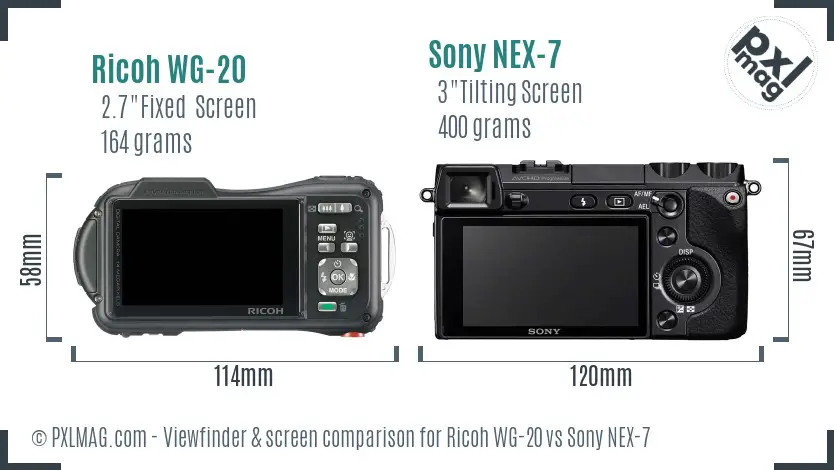 Ricoh WG-20 vs Sony NEX-7 Screen and Viewfinder comparison