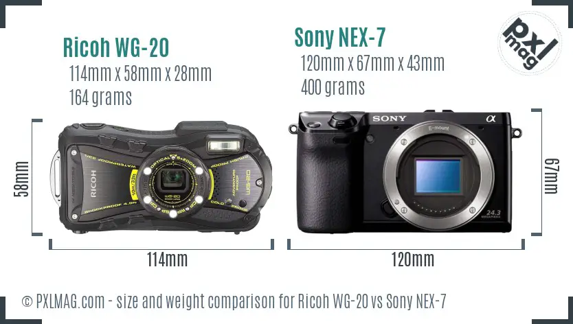 Ricoh WG-20 vs Sony NEX-7 size comparison