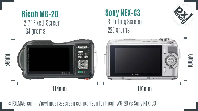 Ricoh WG-20 vs Sony NEX-C3 Screen and Viewfinder comparison