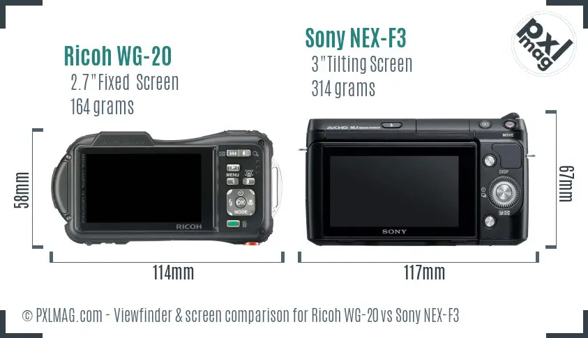 Ricoh WG-20 vs Sony NEX-F3 Screen and Viewfinder comparison Ricoh WG-20 vs Sony NEX-F3 Screen and Viewfinder comparison