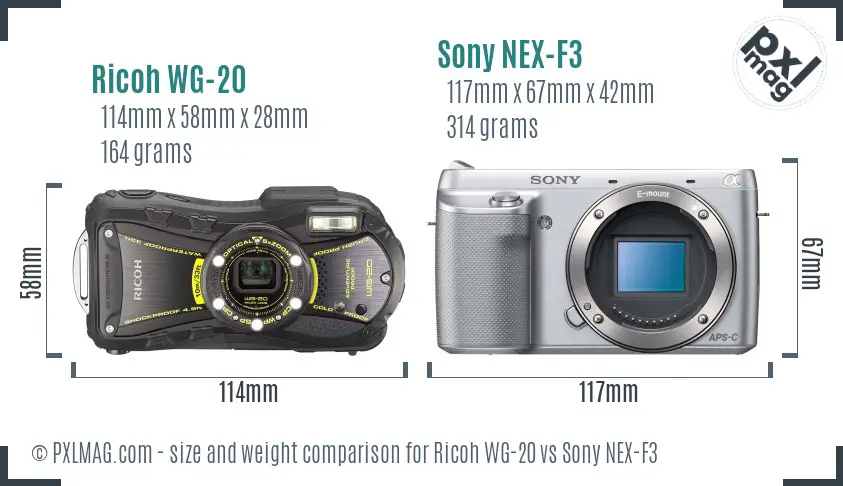 Ricoh WG-20 vs Sony NEX-F3 size comparison Ricoh WG-20 vs Sony NEX-F3 size comparison