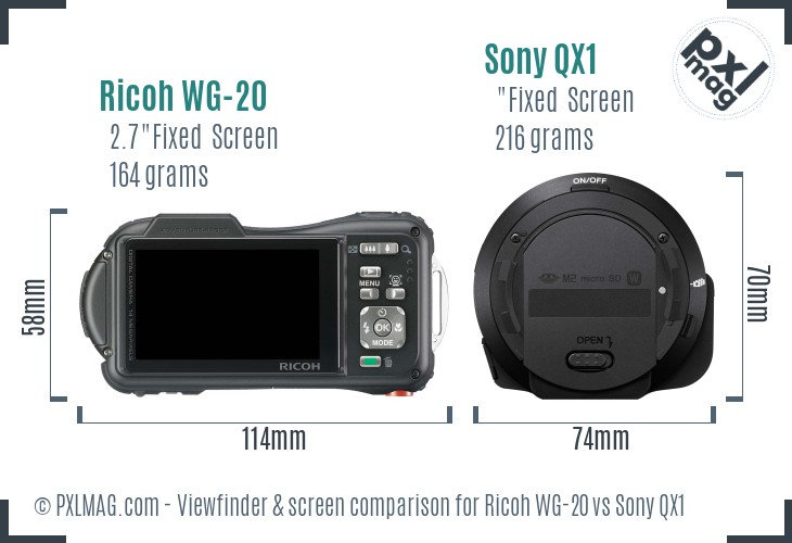 Ricoh WG-20 vs Sony QX1 Screen and Viewfinder comparison