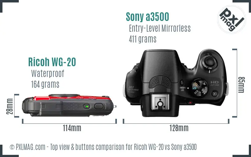 Ricoh WG-20 vs Sony a3500 top view buttons comparison