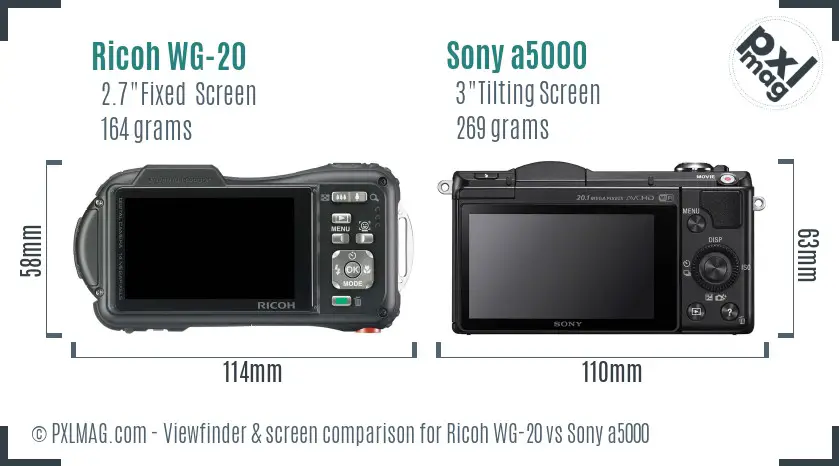 Ricoh WG-20 vs Sony a5000 Screen and Viewfinder comparison