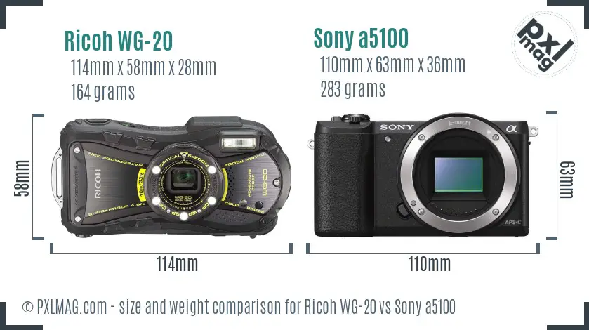 Ricoh WG-20 vs Sony a5100 size comparison