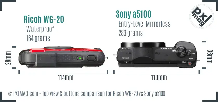Ricoh WG-20 vs Sony a5100 top view buttons comparison