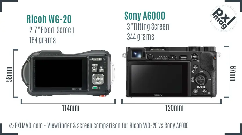 Ricoh WG-20 vs Sony A6000 Screen and Viewfinder comparison