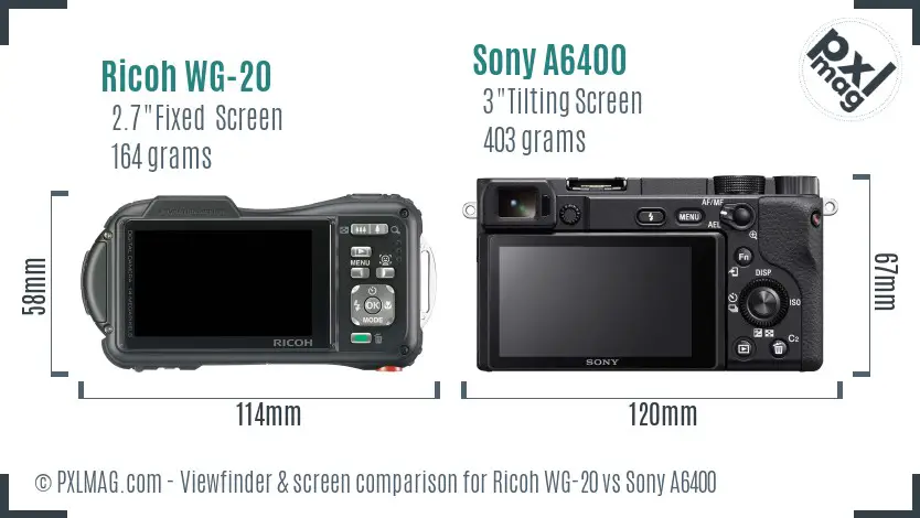 Ricoh WG-20 vs Sony A6400 Screen and Viewfinder comparison