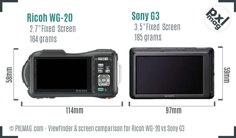 Ricoh WG-20 vs Sony G3 Screen and Viewfinder comparison Ricoh WG-20 vs Sony G3 Screen and Viewfinder comparison