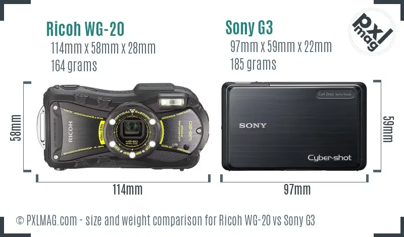 Ricoh WG-20 vs Sony G3 size comparison Ricoh WG-20 vs Sony G3 size comparison