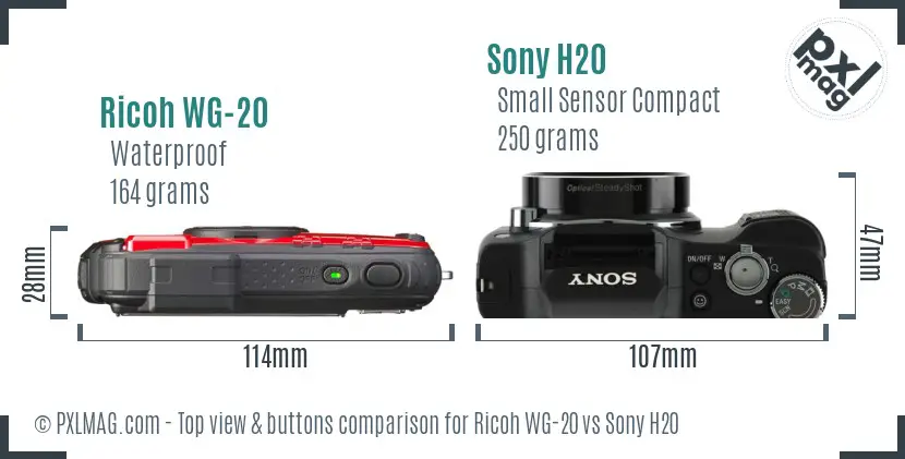 Ricoh WG-20 vs Sony H20 top view buttons comparison Ricoh WG-20 vs Sony H20 top view buttons comparison