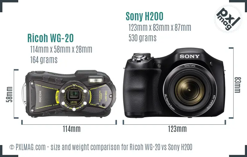 Ricoh WG-20 vs Sony H200 size comparison