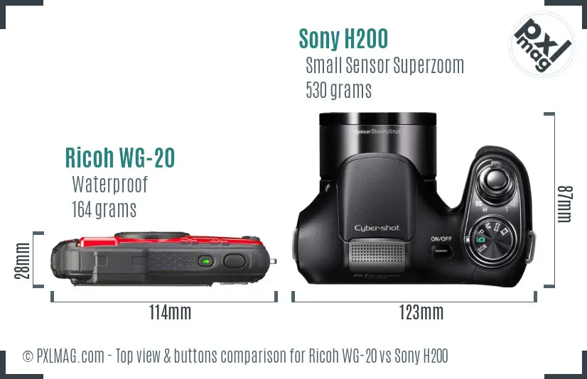 Ricoh WG-20 vs Sony H200 top view buttons comparison