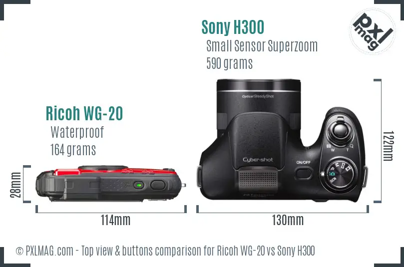 Ricoh WG-20 vs Sony H300 top view buttons comparison