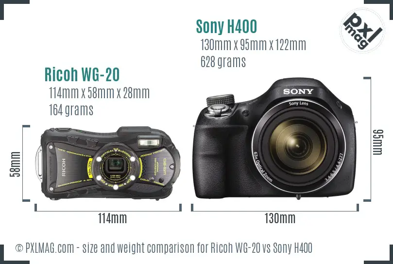 Ricoh WG-20 vs Sony H400 size comparison