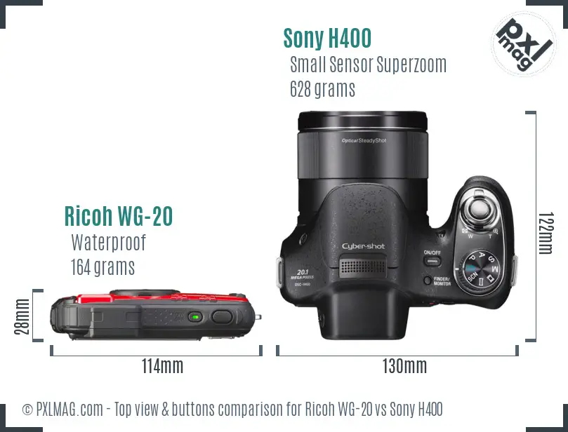 Ricoh WG-20 vs Sony H400 top view buttons comparison
