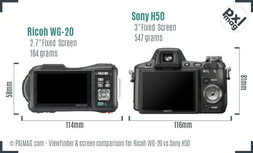 Ricoh WG-20 vs Sony H50 Screen and Viewfinder comparison