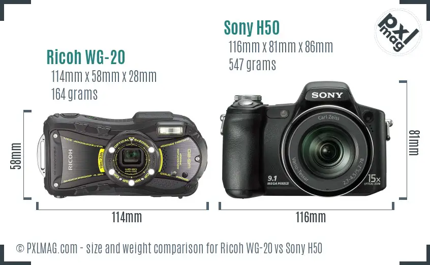 Ricoh WG-20 vs Sony H50 size comparison