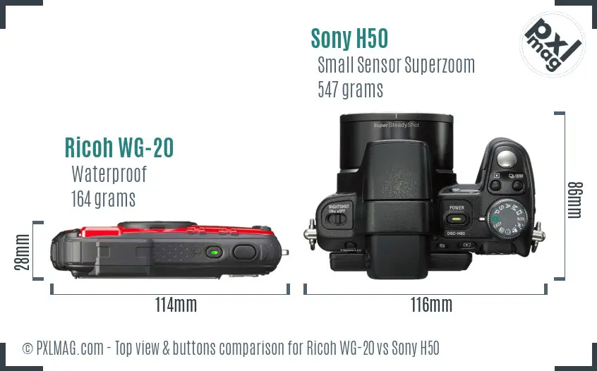 Ricoh WG-20 vs Sony H50 top view buttons comparison