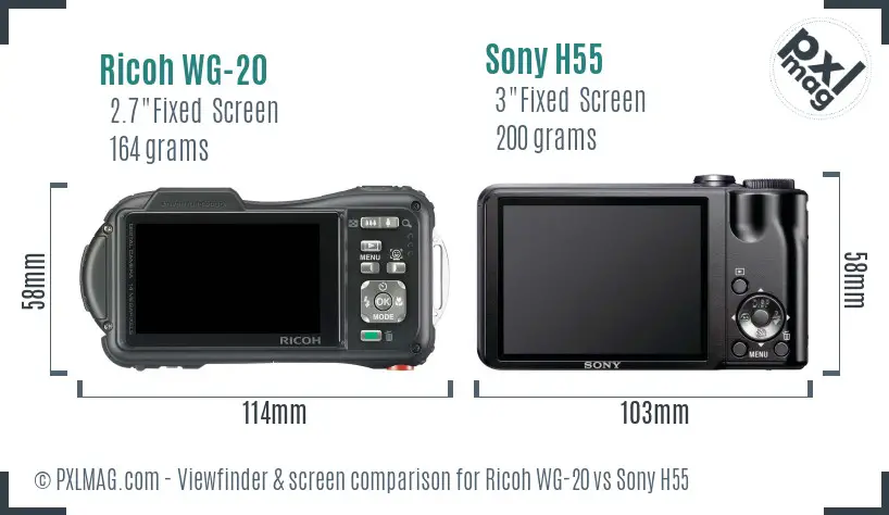 Ricoh WG-20 vs Sony H55 Screen and Viewfinder comparison