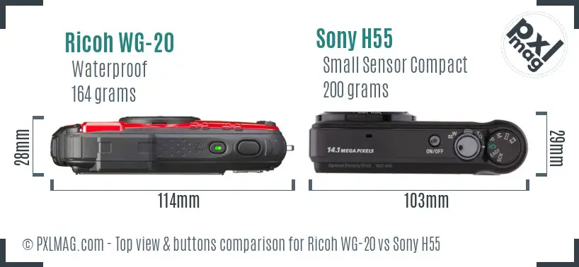 Ricoh WG-20 vs Sony H55 top view buttons comparison