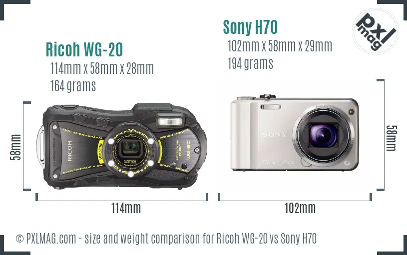 Ricoh WG-20 vs Sony H70 size comparison