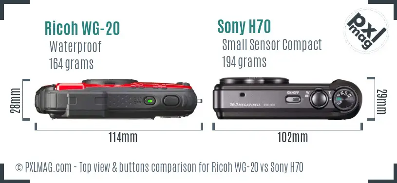 Ricoh WG-20 vs Sony H70 top view buttons comparison