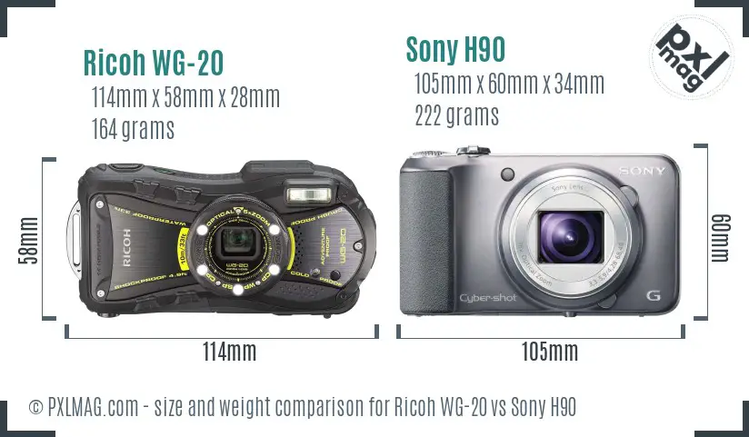 Ricoh WG-20 vs Sony H90 size comparison