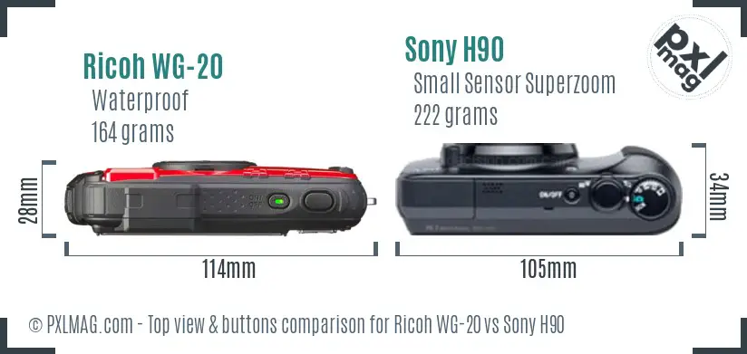 Ricoh WG-20 vs Sony H90 top view buttons comparison