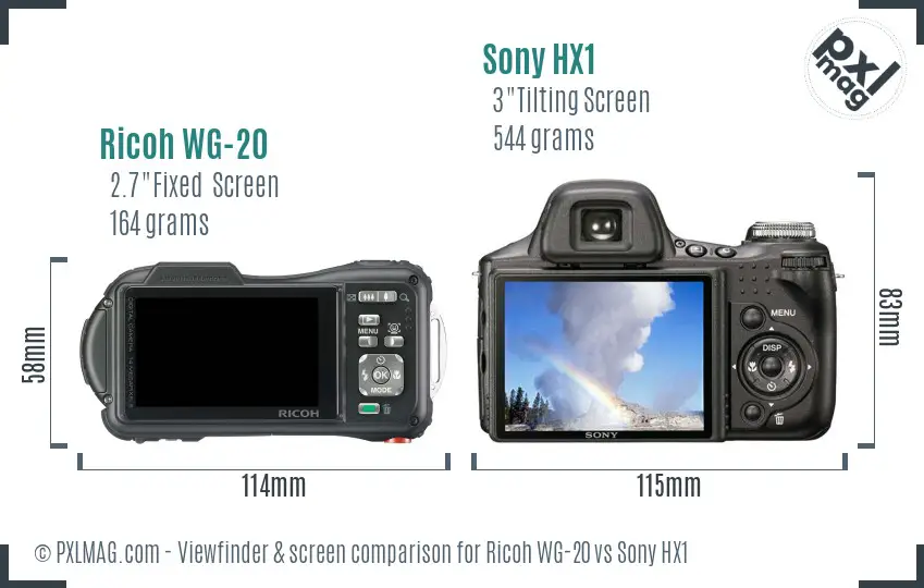Ricoh WG-20 vs Sony HX1 Screen and Viewfinder comparison Ricoh WG-20 vs Sony HX1 Screen and Viewfinder comparison