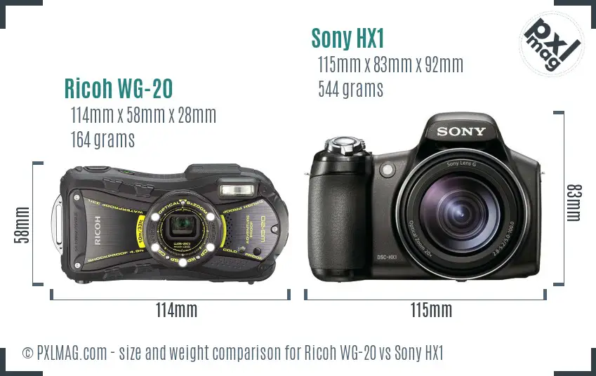 Ricoh WG-20 vs Sony HX1 size comparison Ricoh WG-20 vs Sony HX1 size comparison