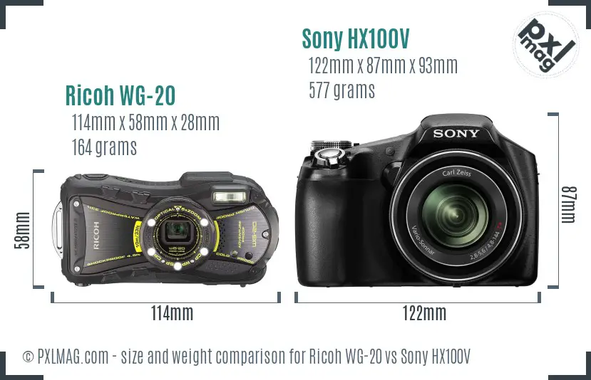 Ricoh WG-20 vs Sony HX100V size comparison Ricoh WG-20 vs Sony HX100V size comparison