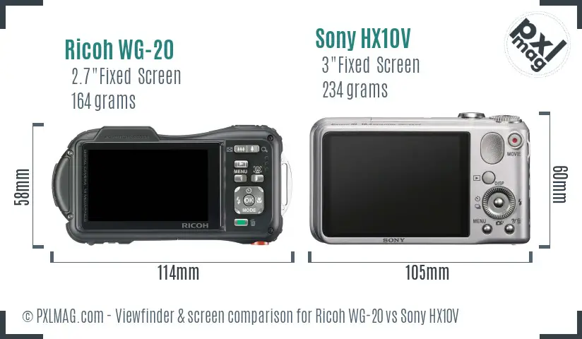 Ricoh WG-20 vs Sony HX10V Screen and Viewfinder comparison